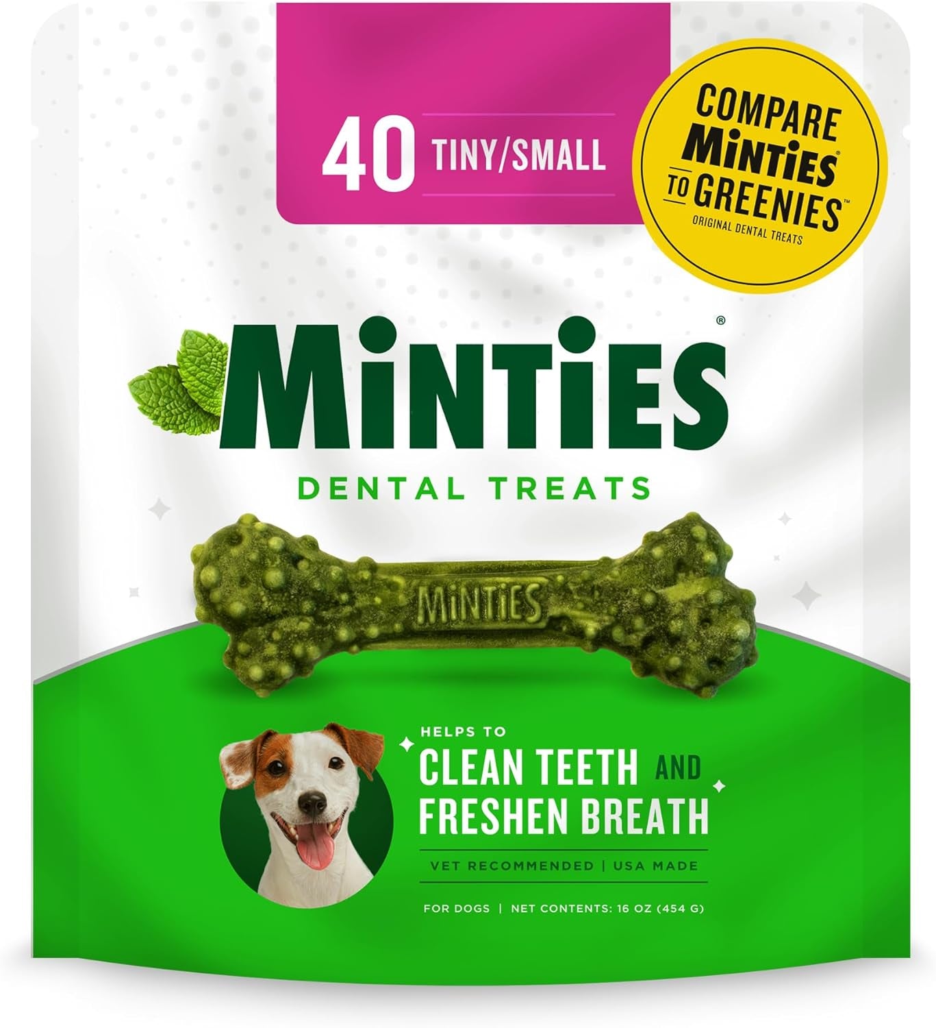 Minties Dental Chews for Medium Dogs (25-50 lbs) - 20 Count, Vet-Recommended Mint-Flavored Treats for Dental Health, Freshens Breath, and Reduces Plaque and Tartar