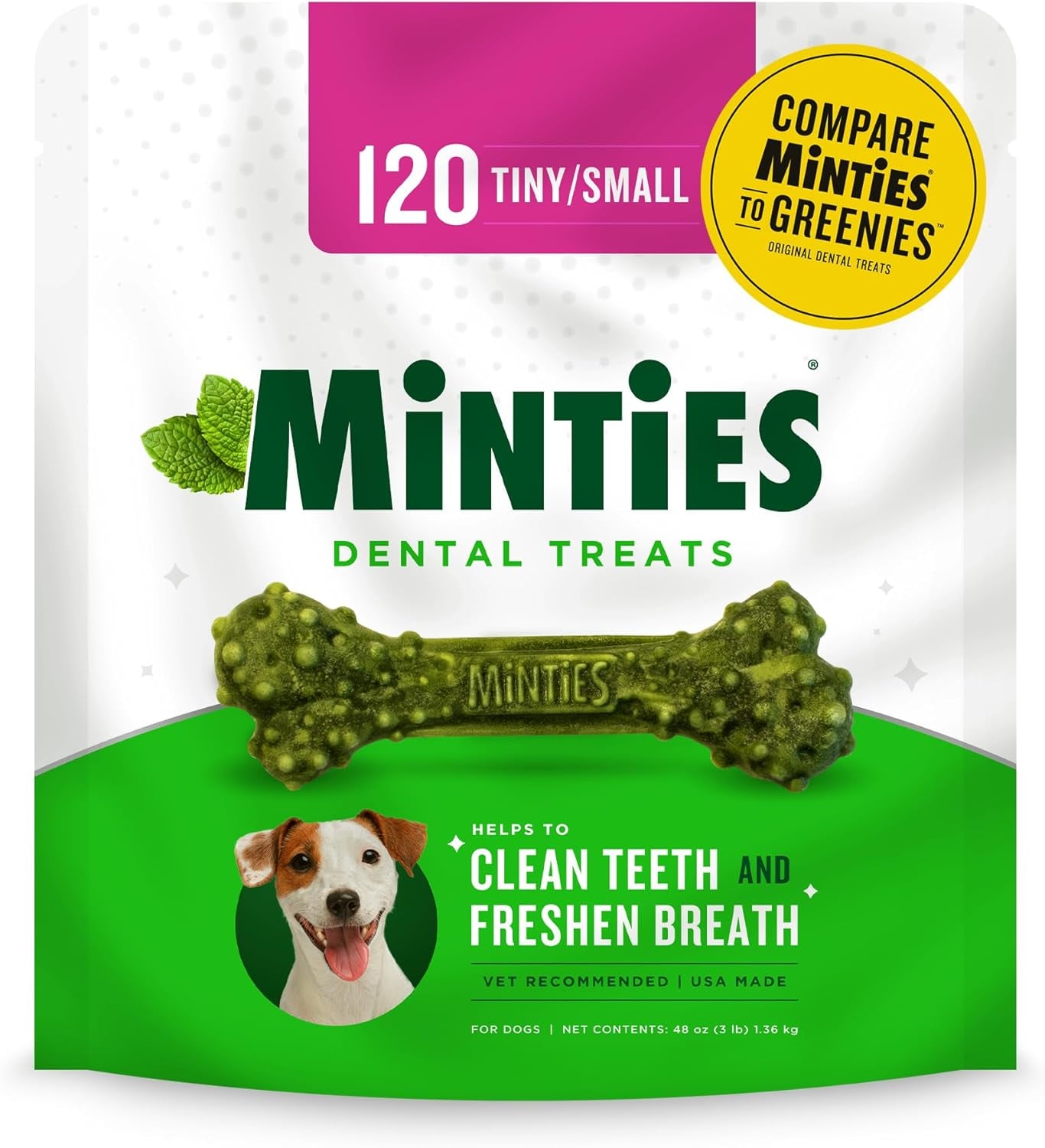 Minties Dental Chews for Medium Dogs (25-50 lbs) - 20 Count, Vet-Recommended Mint-Flavored Treats for Dental Health, Freshens Breath, and Reduces Plaque and Tartar