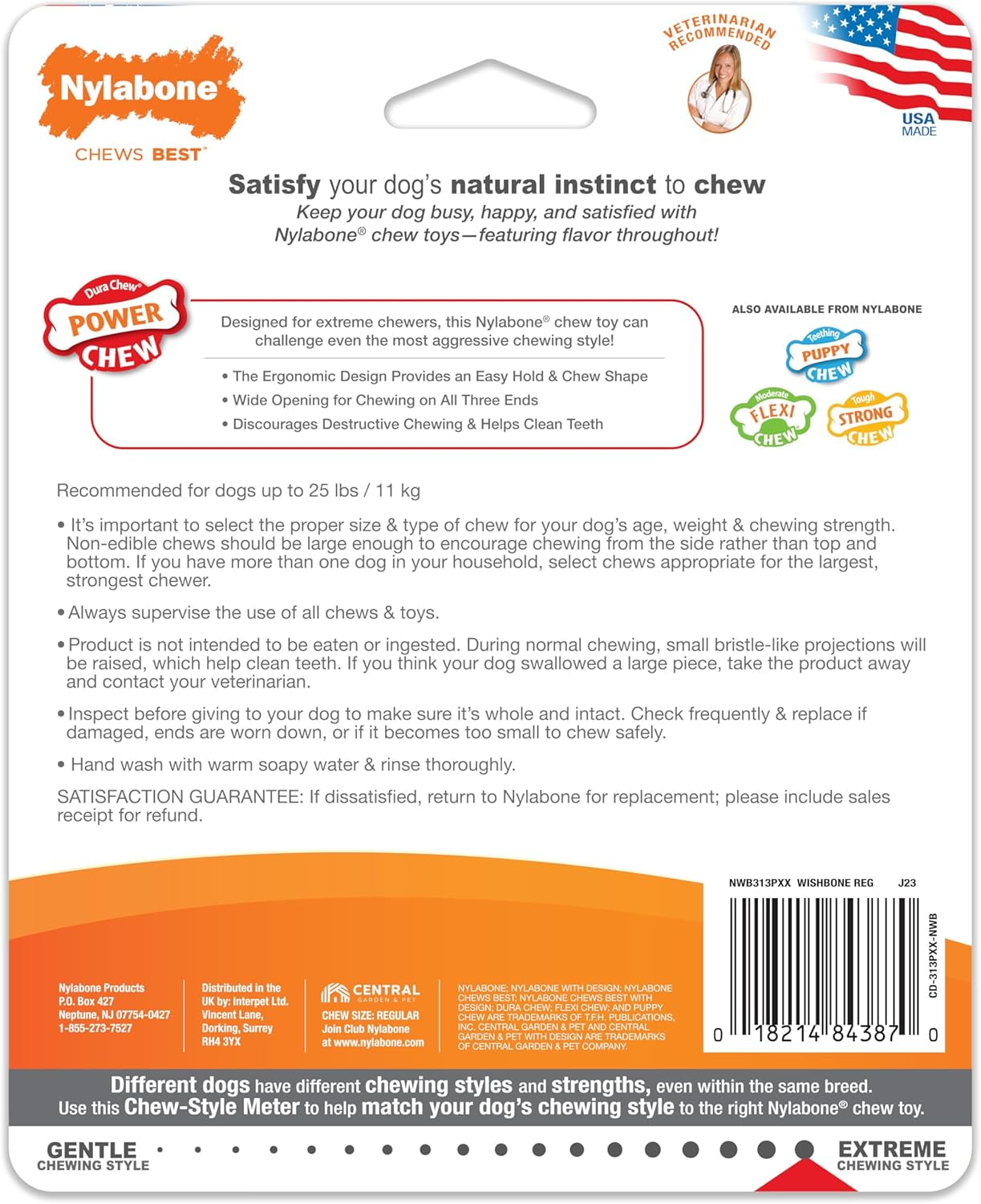 Nylabone Ergonomic Wishbone Power Chew Toy for Aggressive Chewers, BISON Flavor, Small (up to 25 lbs), 1 Count