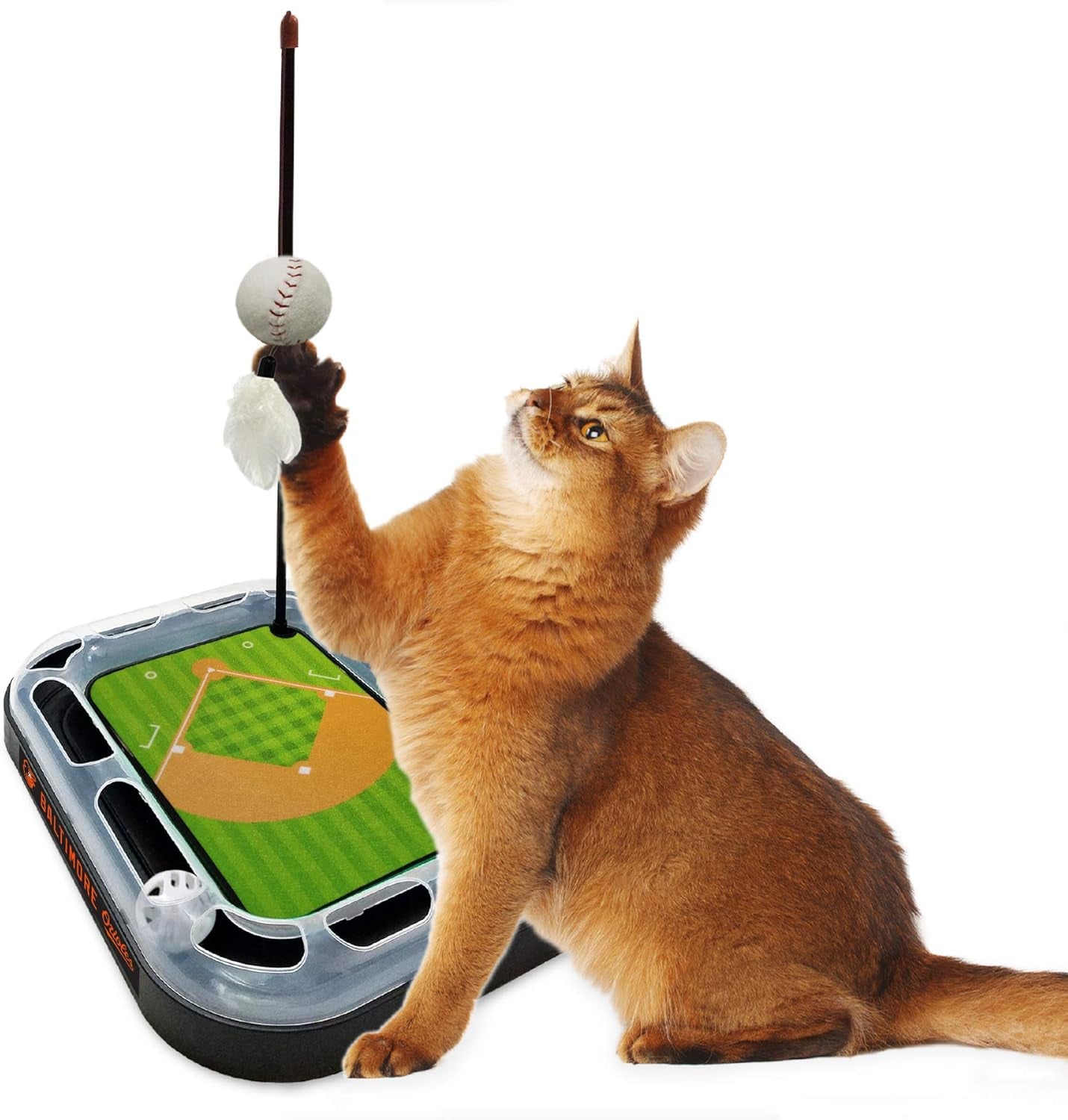Cat Scratching Toy MLB LOS ANGELES ANGELS Baseball Field Cat Scratcher Toy with Interactive Cat Ball Bell in Tracks. 5-In-1 CAT TOY: Cat Wand Poll with CATNIP FILLED Plush Baseball & Feathers.