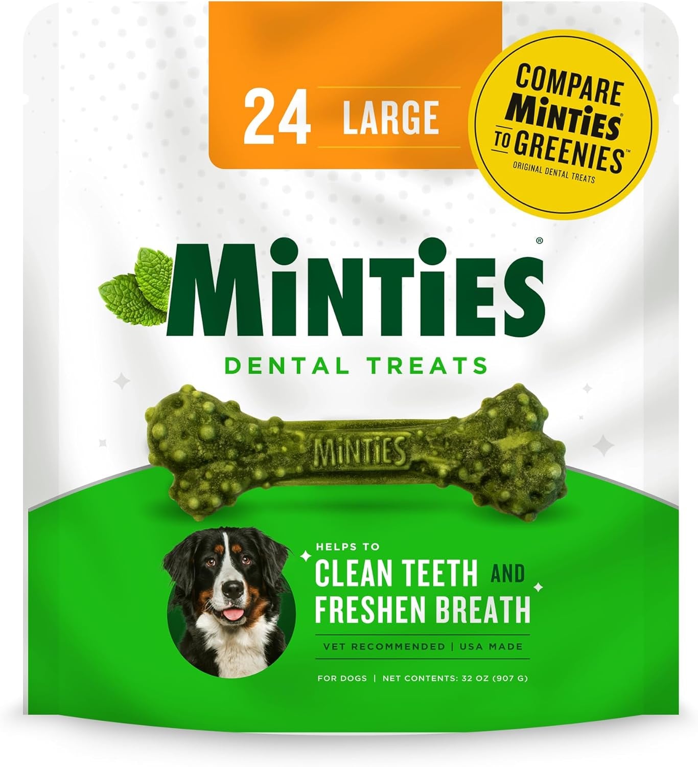 Minties Dental Chews for Medium Dogs (25-50 lbs) - 20 Count, Vet-Recommended Mint-Flavored Treats for Dental Health, Freshens Breath, and Reduces Plaque and Tartar