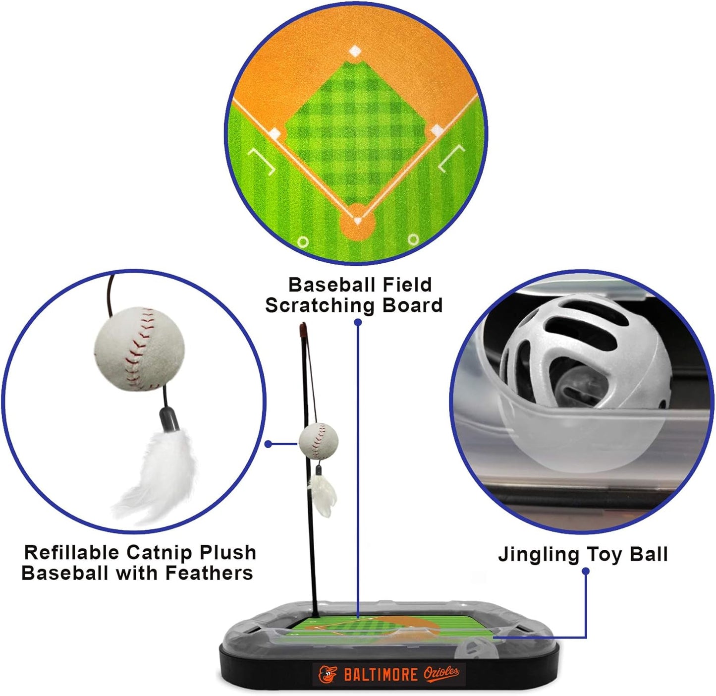Cat Scratching Toy MLB LOS ANGELES ANGELS Baseball Field Cat Scratcher Toy with Interactive Cat Ball Bell in Tracks. 5-In-1 CAT TOY: Cat Wand Poll with CATNIP FILLED Plush Baseball & Feathers.