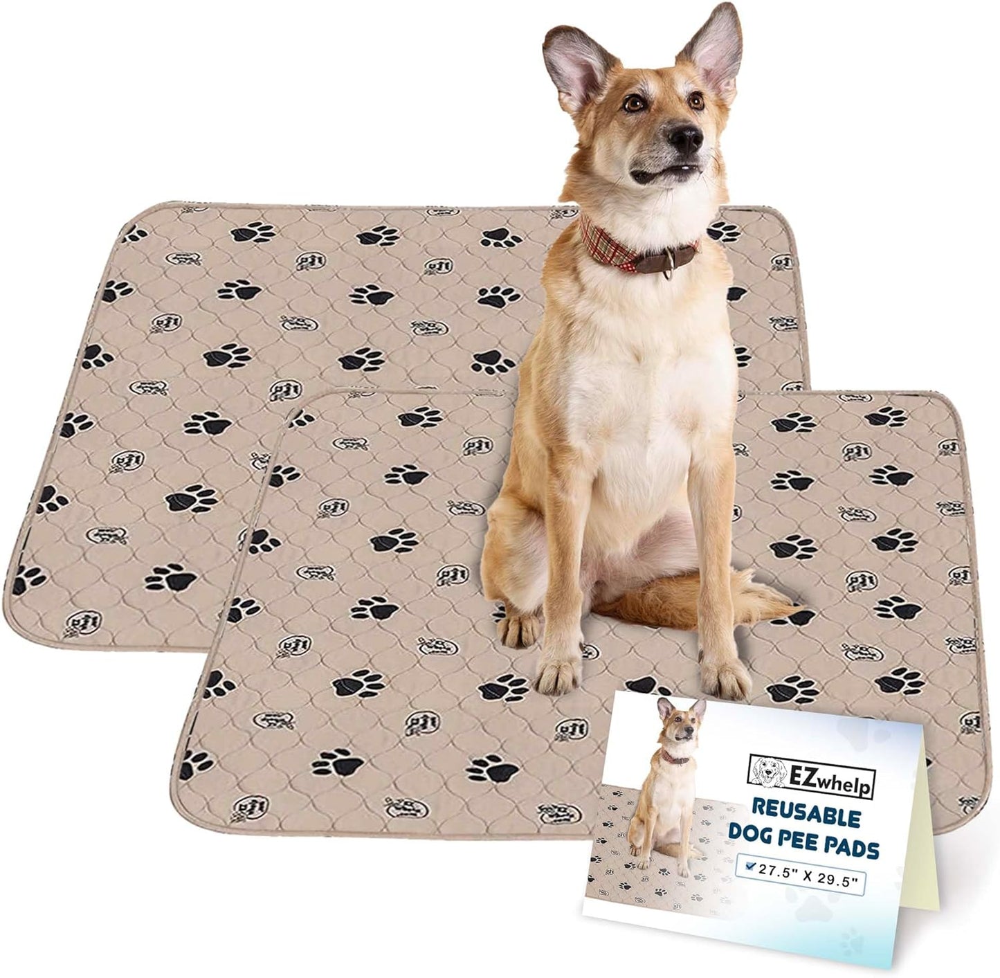 Ezwhelp Reusable Dog Pee Pads, Washable Waterproof Mats for Potty Training or Whelping Pads, Puppy Pad with Rounded Corners, 16.5X19.5 Inch, 2 Pack