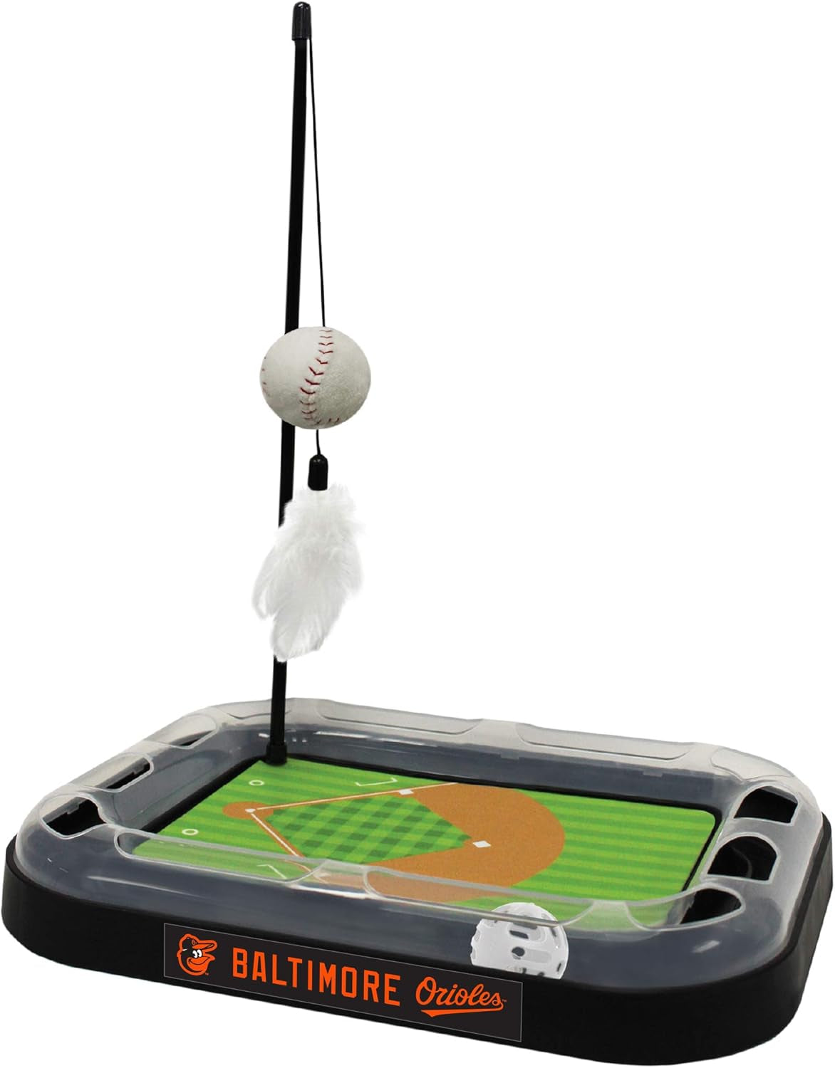 Cat Scratching Toy MLB LOS ANGELES ANGELS Baseball Field Cat Scratcher Toy with Interactive Cat Ball Bell in Tracks. 5-In-1 CAT TOY: Cat Wand Poll with CATNIP FILLED Plush Baseball & Feathers.