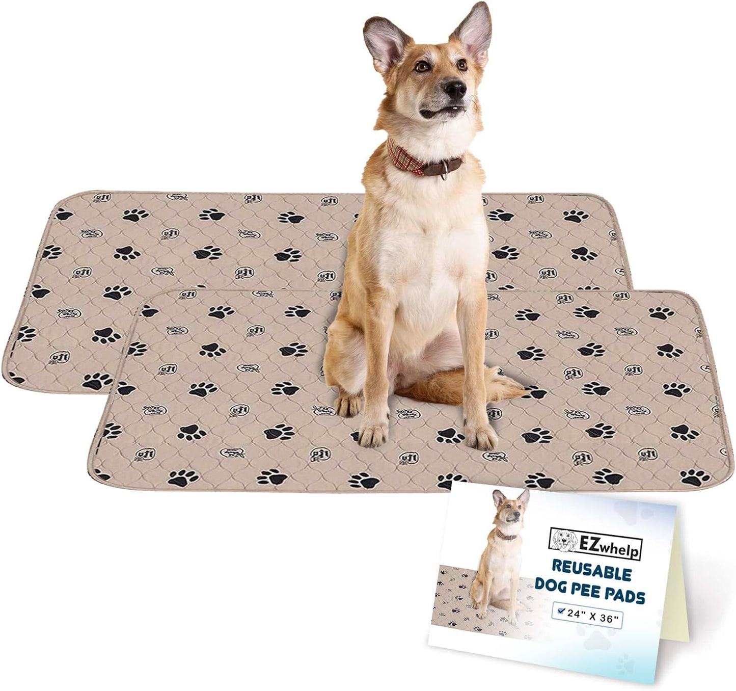 Ezwhelp Reusable Dog Pee Pads, Washable Waterproof Mats for Potty Training or Whelping Pads, Puppy Pad with Rounded Corners, 16.5X19.5 Inch, 2 Pack