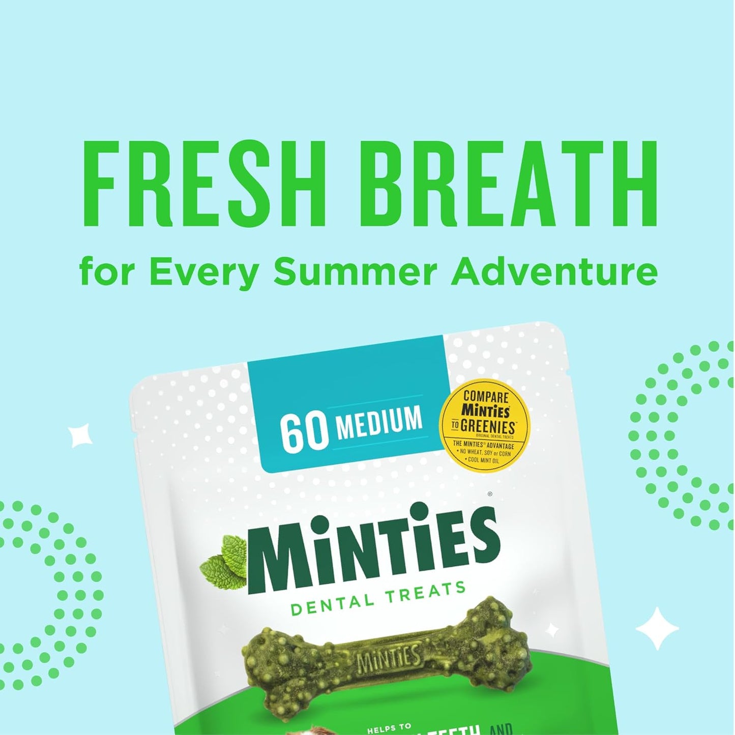 Minties Dental Chews for Medium Dogs (25-50 lbs) - 20 Count, Vet-Recommended Mint-Flavored Treats for Dental Health, Freshens Breath, and Reduces Plaque and Tartar