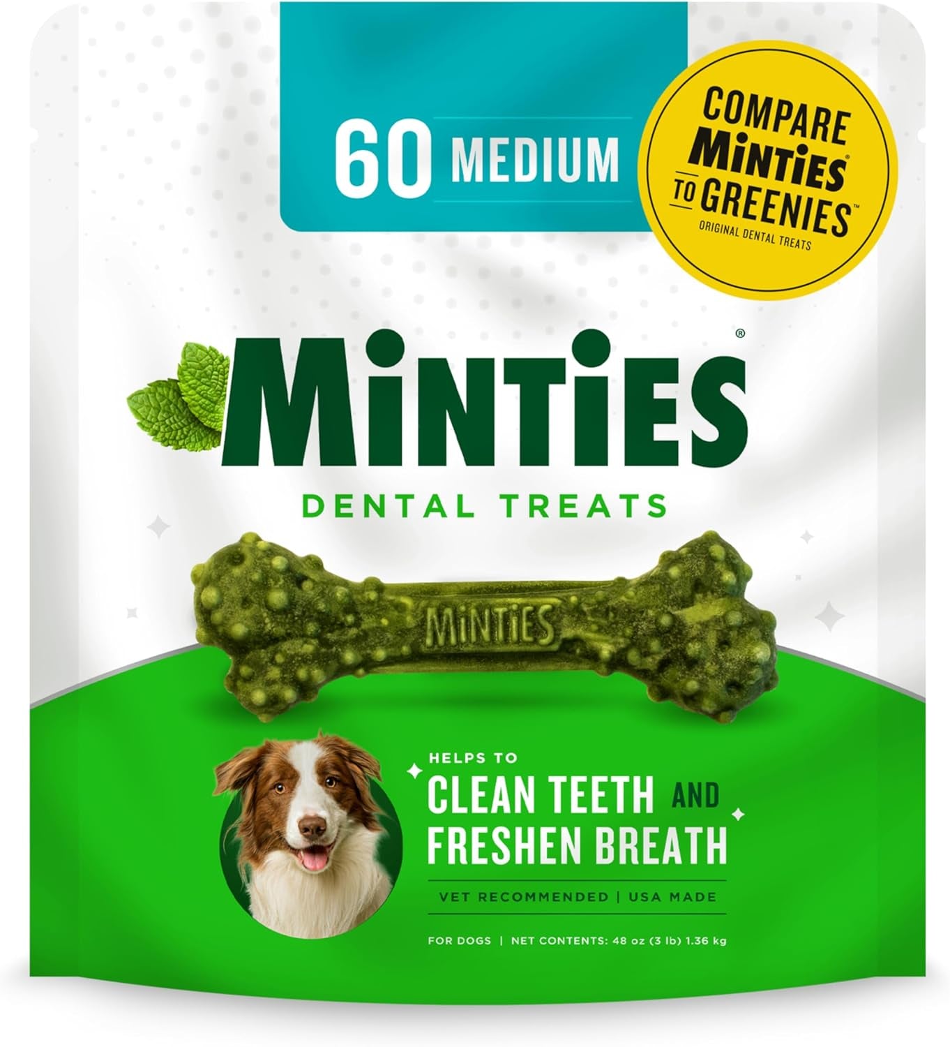 Minties Dental Chews for Medium Dogs (25-50 lbs) - 20 Count, Vet-Recommended Mint-Flavored Treats for Dental Health, Freshens Breath, and Reduces Plaque and Tartar