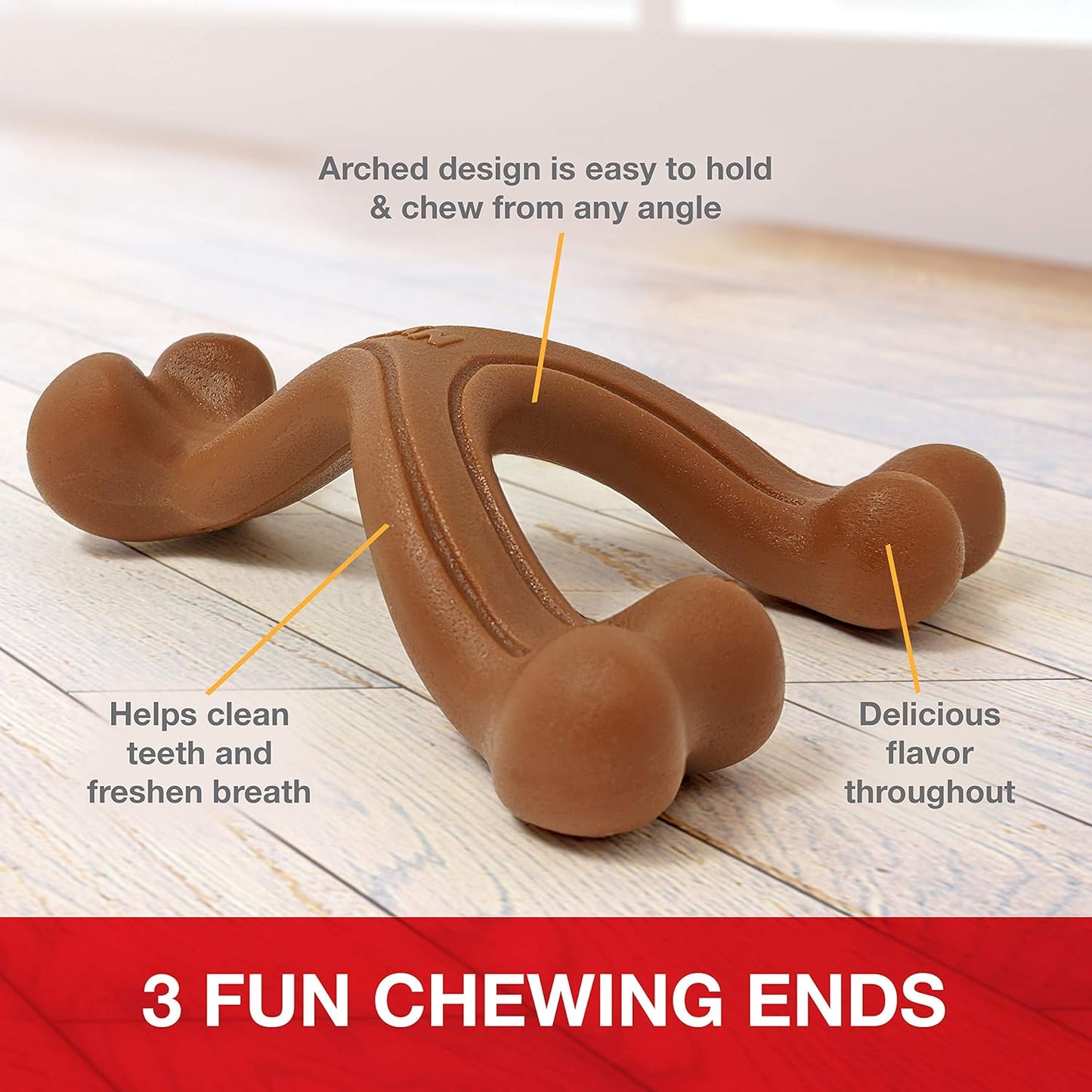 Nylabone Ergonomic Wishbone Power Chew Toy for Aggressive Chewers, BISON Flavor, Small (up to 25 lbs), 1 Count