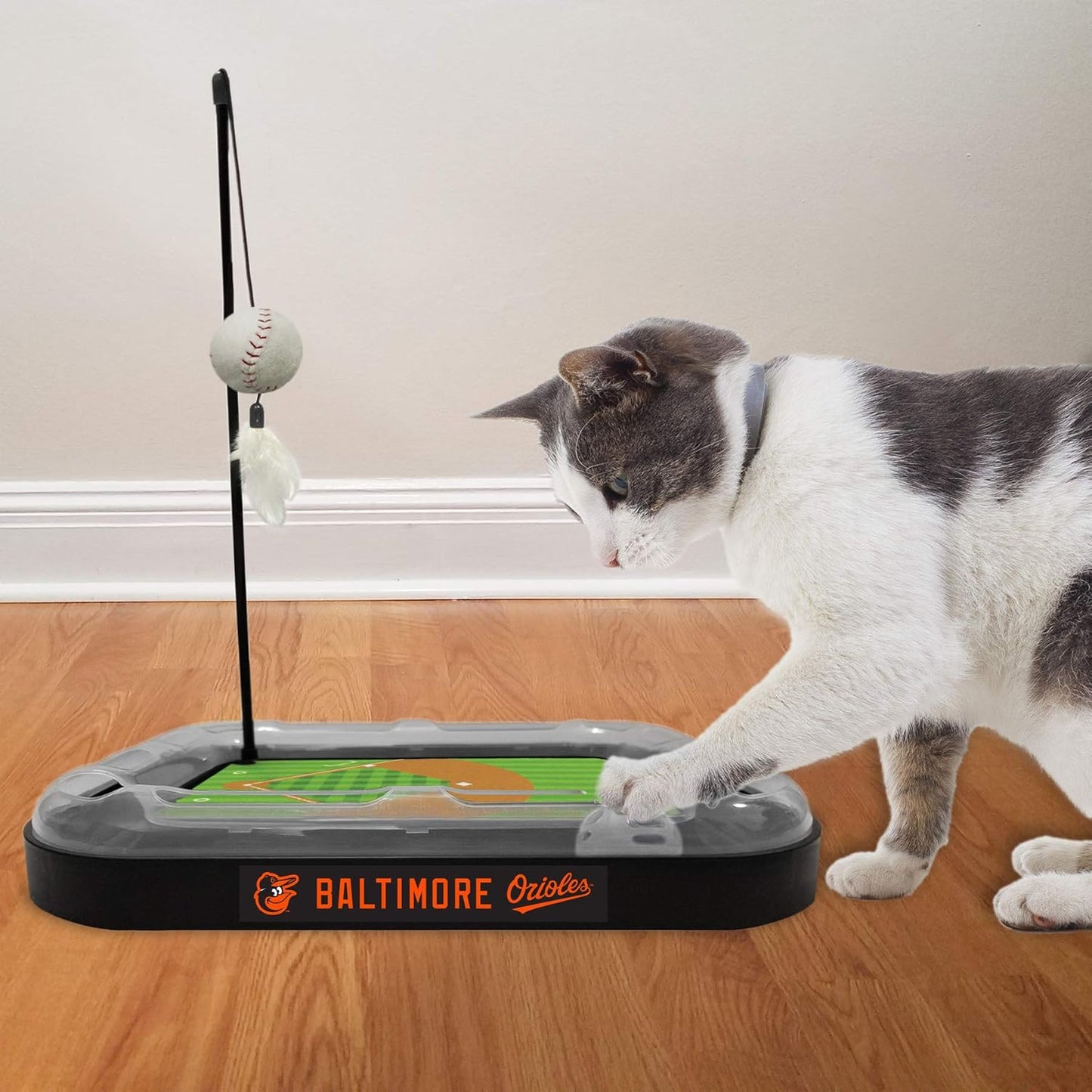 Cat Scratching Toy MLB LOS ANGELES ANGELS Baseball Field Cat Scratcher Toy with Interactive Cat Ball Bell in Tracks. 5-In-1 CAT TOY: Cat Wand Poll with CATNIP FILLED Plush Baseball & Feathers.