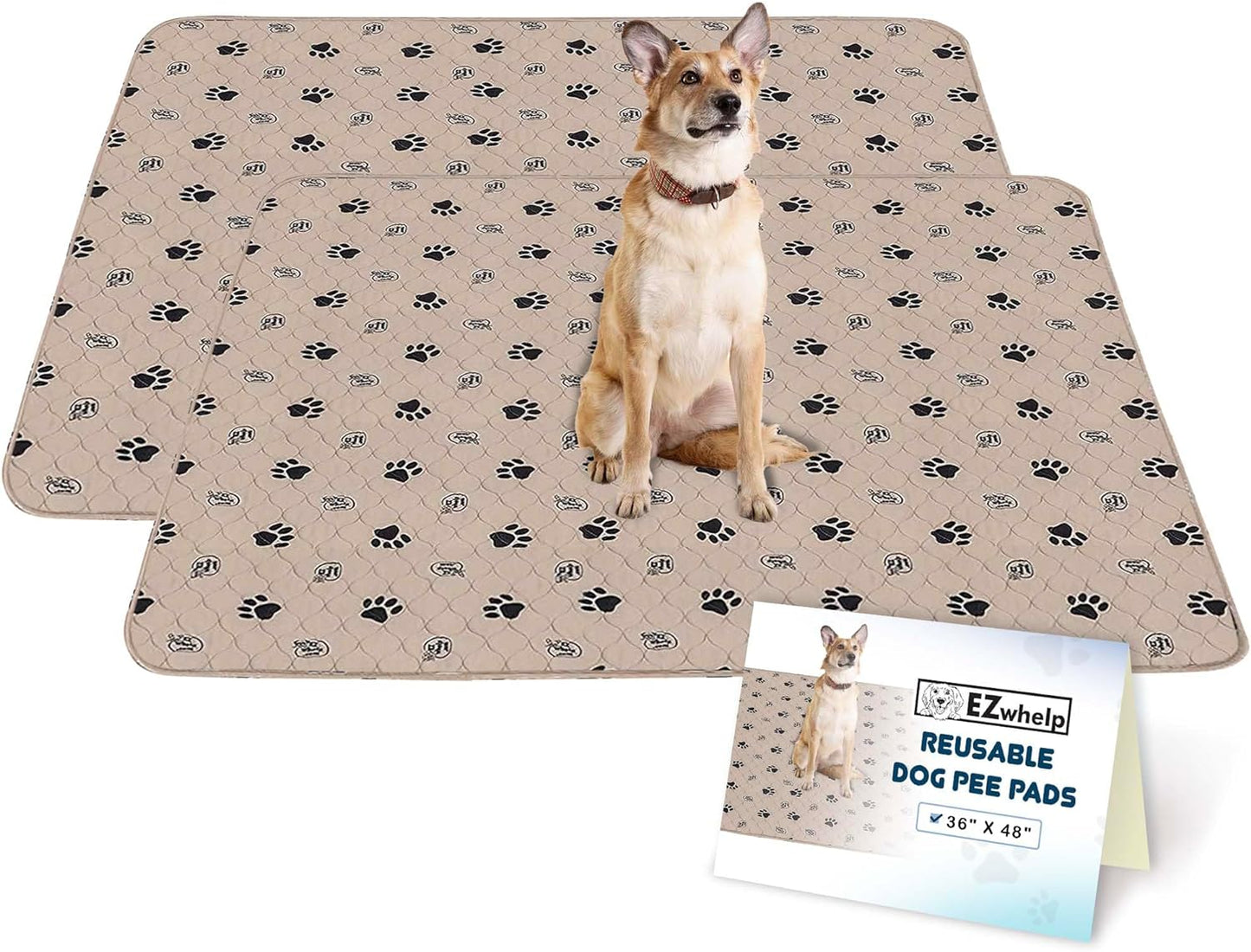 Ezwhelp Reusable Dog Pee Pads, Washable Waterproof Mats for Potty Training or Whelping Pads, Puppy Pad with Rounded Corners, 16.5X19.5 Inch, 2 Pack