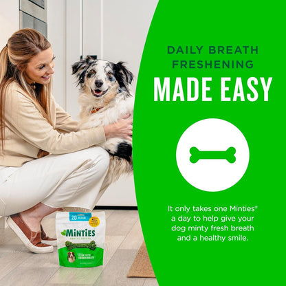 Minties Dental Chews for Medium Dogs (25-50 lbs) - 20 Count, Vet-Recommended Mint-Flavored Treats for Dental Health, Freshens Breath, and Reduces Plaque and Tartar