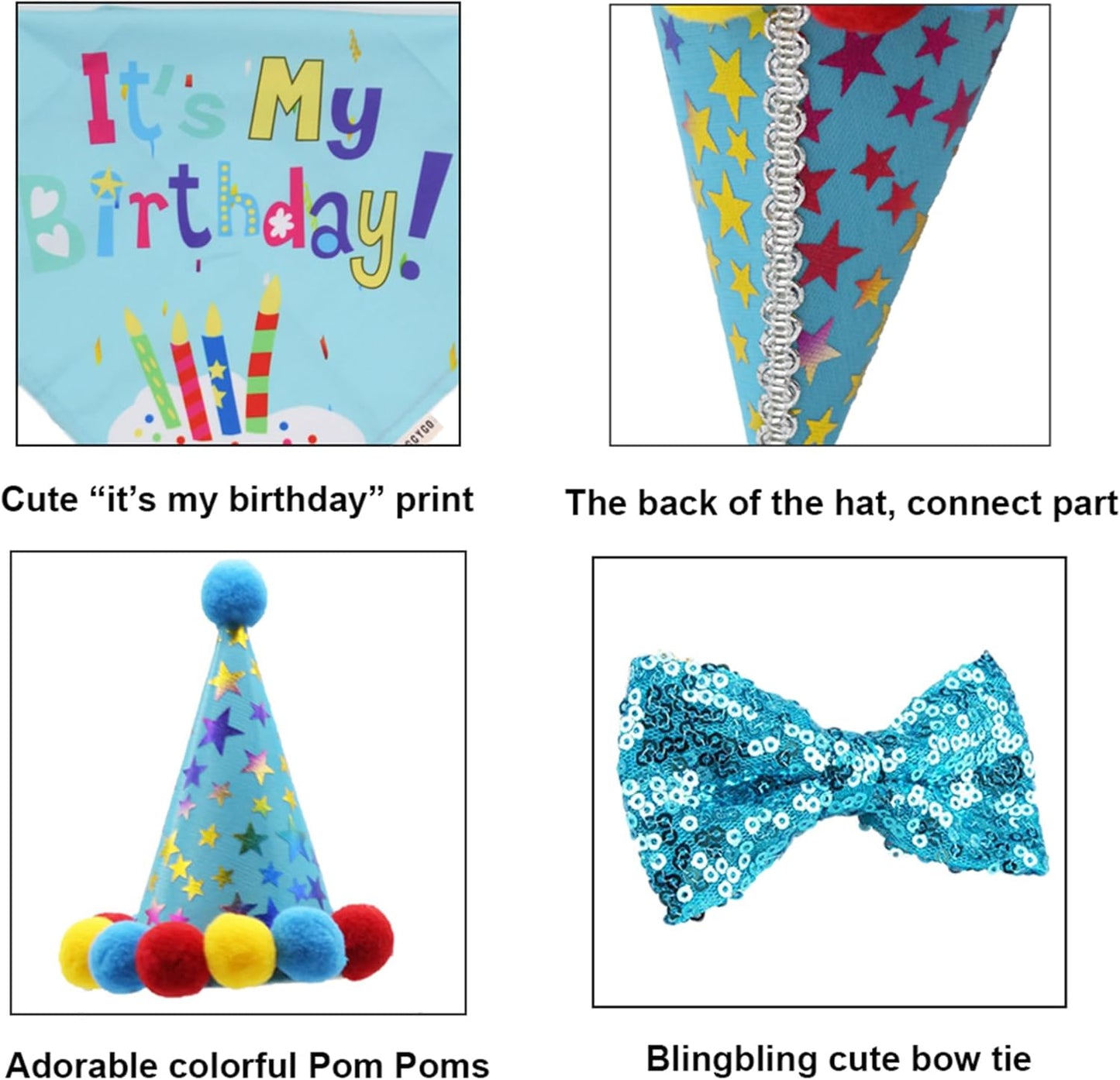 ADOGGYGO Dog Birthday Bandana Scarf and Blue Boy Pet Birthday Party Hat with Cute Bow Tie for Medium Large Dog Pet (Large)