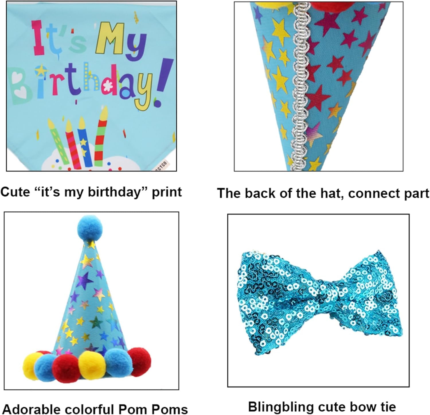 ADOGGYGO Dog Birthday Bandana Scarf and Blue Boy Pet Birthday Party Hat with Cute Bow Tie for Medium Large Dog Pet (Large)