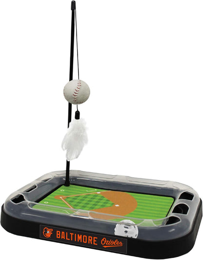 Cat Scratching Toy MLB LOS ANGELES ANGELS Baseball Field Cat Scratcher Toy with Interactive Cat Ball Bell in Tracks. 5-In-1 CAT TOY: Cat Wand Poll with CATNIP FILLED Plush Baseball & Feathers.
