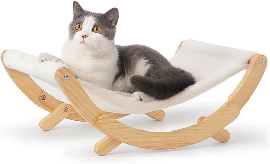 FUKUMARU Elevated Cat Hammock - New Moon Cat Swing Chair, Premium Indoor Cat Bed, Ideal Gift for Cats and Small Dogs, Enhanced White Design