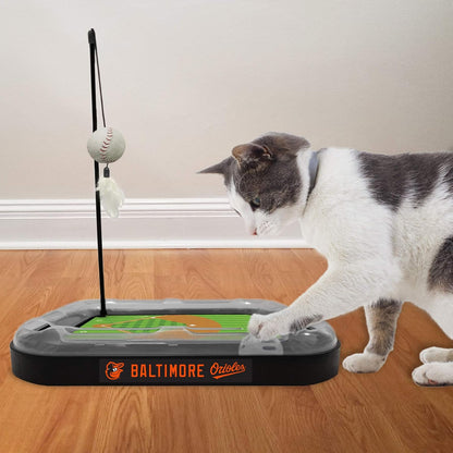 Cat Scratching Toy MLB LOS ANGELES ANGELS Baseball Field Cat Scratcher Toy with Interactive Cat Ball Bell in Tracks. 5-In-1 CAT TOY: Cat Wand Poll with CATNIP FILLED Plush Baseball & Feathers.