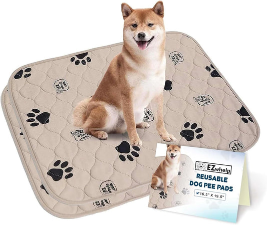 Ezwhelp Reusable Dog Pee Pads, Washable Waterproof Mats for Potty Training or Whelping Pads, Puppy Pad with Rounded Corners, 16.5X19.5 Inch, 2 Pack