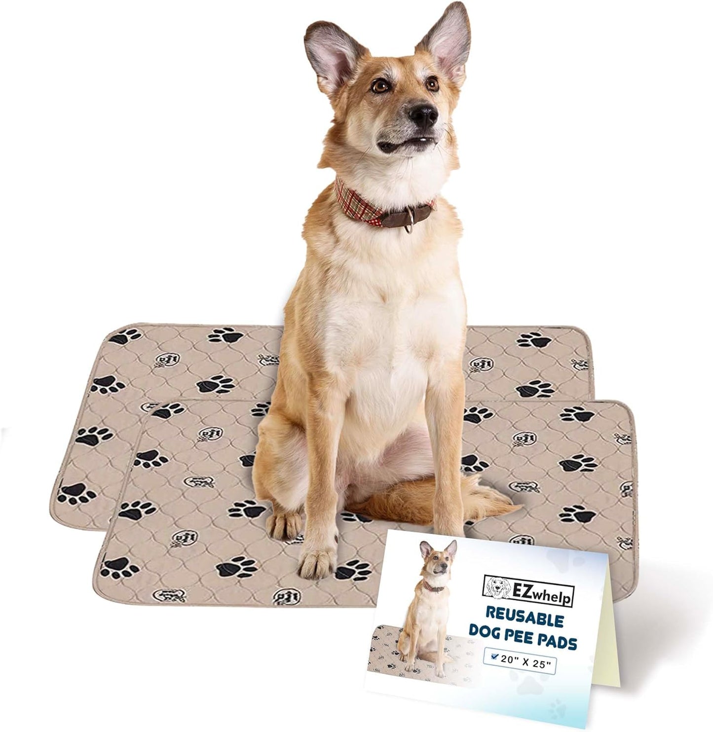 Ezwhelp Reusable Dog Pee Pads, Washable Waterproof Mats for Potty Training or Whelping Pads, Puppy Pad with Rounded Corners, 16.5X19.5 Inch, 2 Pack