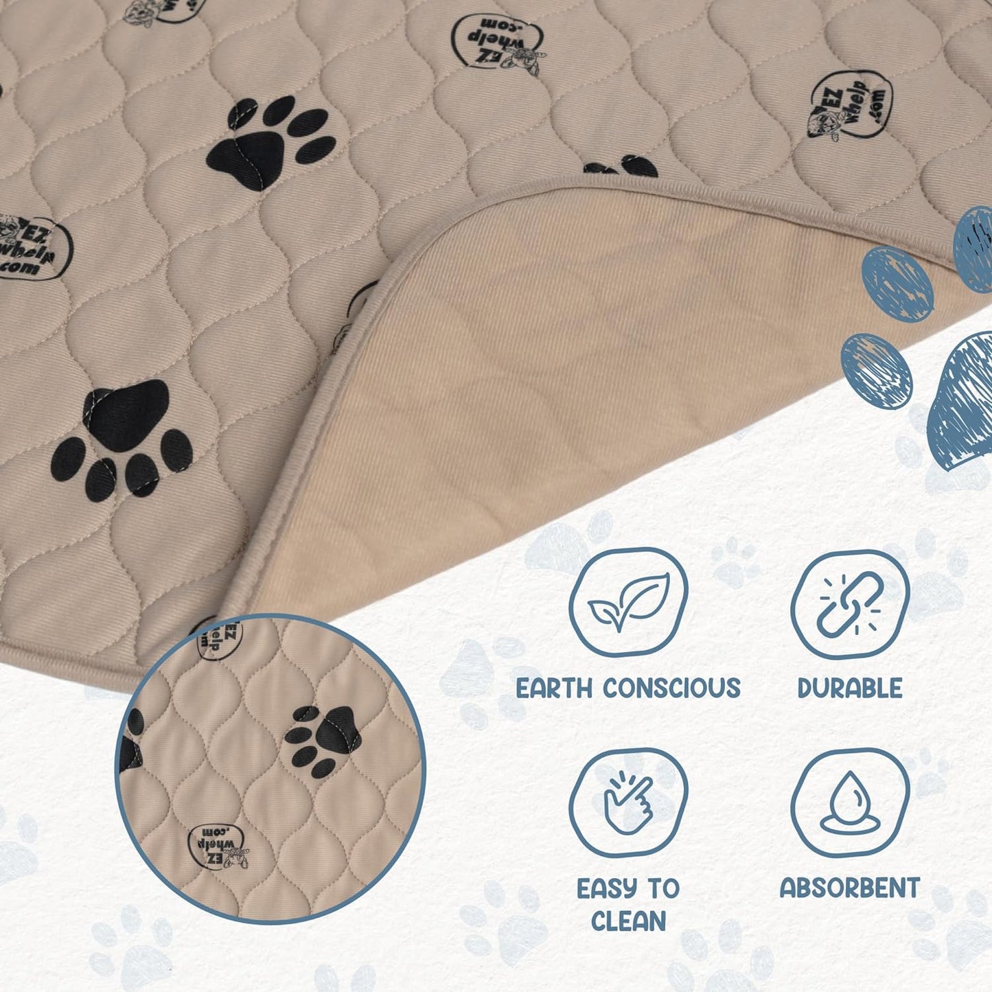 Ezwhelp Reusable Dog Pee Pads, Washable Waterproof Mats for Potty Training or Whelping Pads, Puppy Pad with Rounded Corners, 16.5X19.5 Inch, 2 Pack