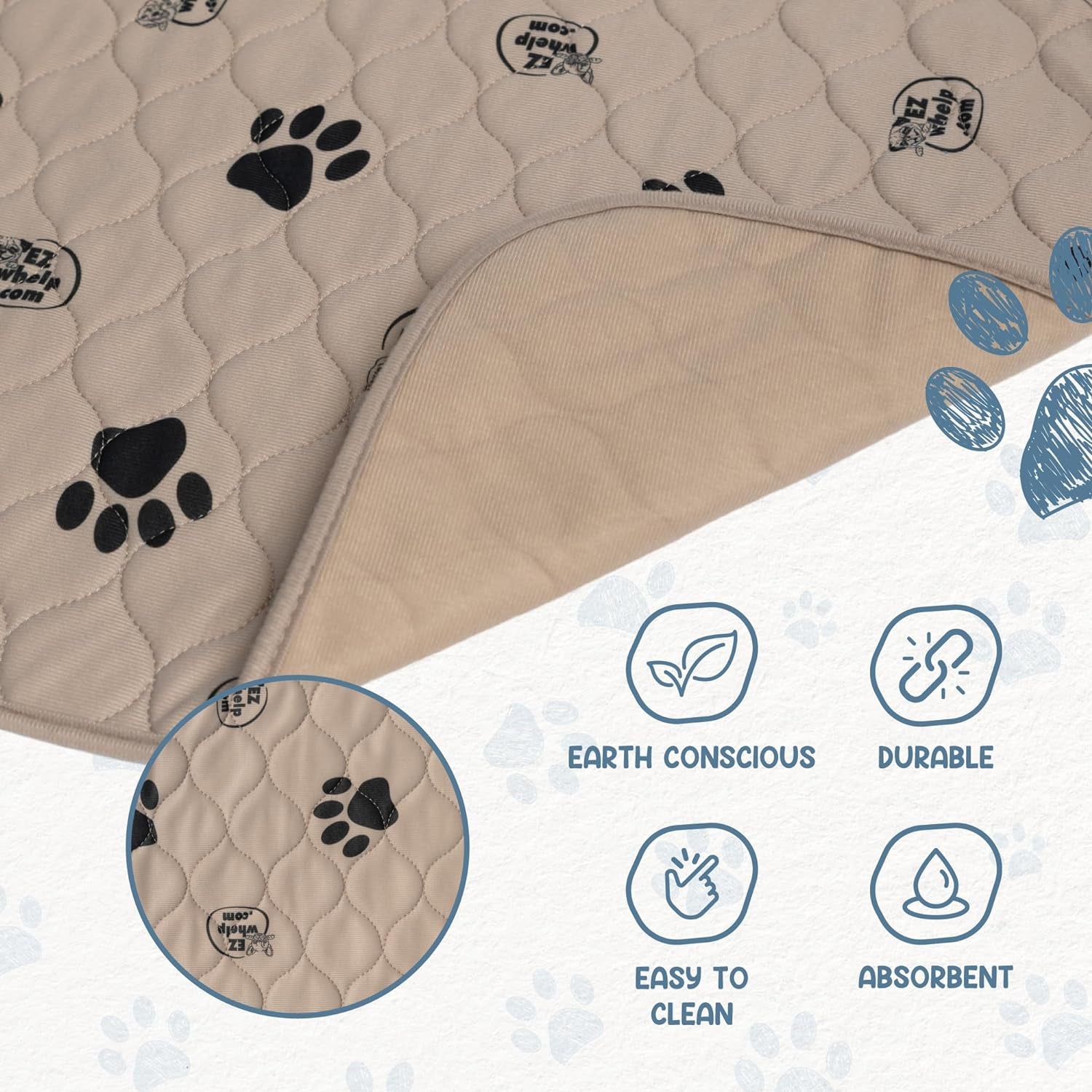 Ezwhelp Reusable Dog Pee Pads, Washable Waterproof Mats for Potty Training or Whelping Pads, Puppy Pad with Rounded Corners, 16.5X19.5 Inch, 2 Pack