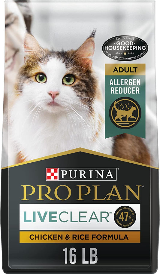 Purina Pro Plan Allergen Reducing, High Protein Cat Food, LIVECLEAR Chicken and Rice Formula - 16 Lb. Bag